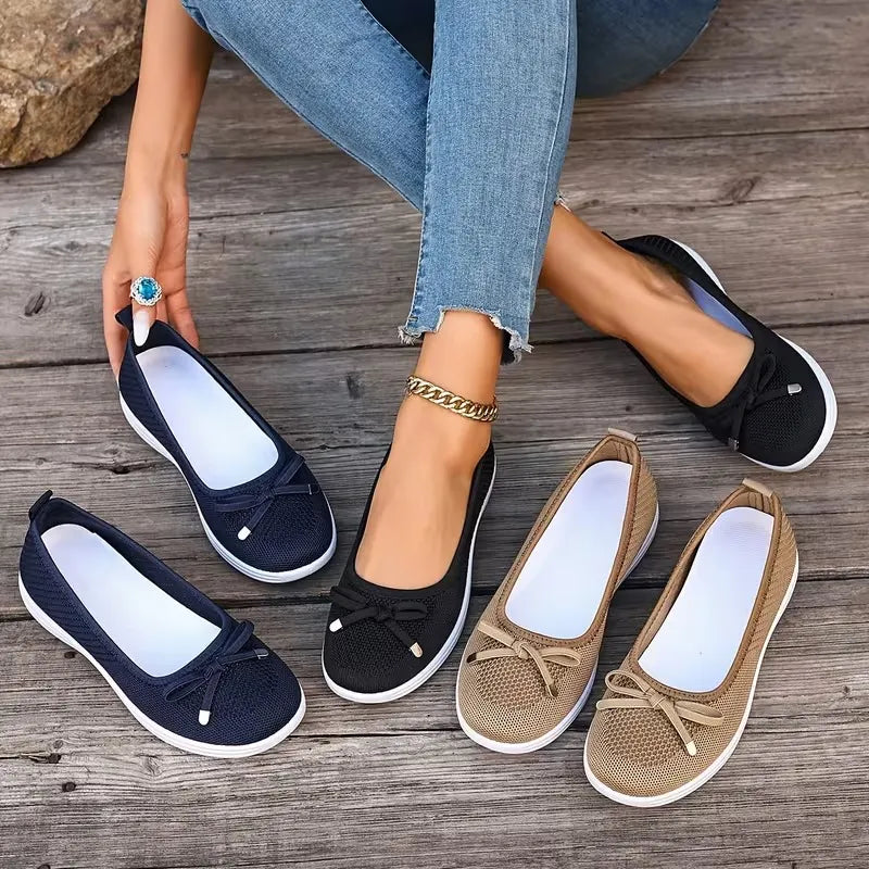 Mayda | Ballet Flats Knit Bow Round Toe