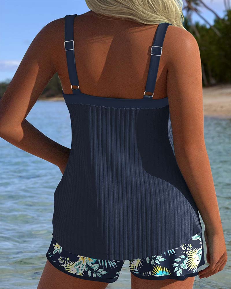 Elvia | Floral Print Ribbed Tankini Set