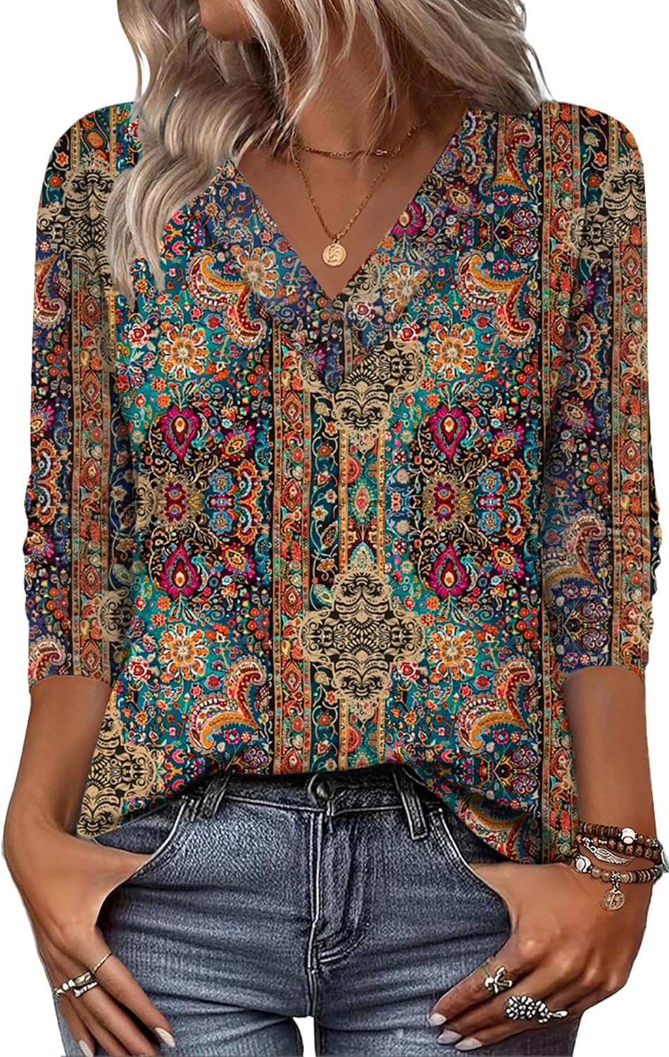 Eleeza | Blouse Retro Print V Neck