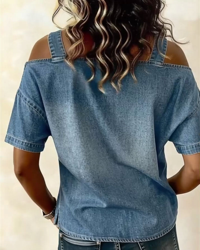Yamara | Denim-Style Cold Shoulder Strap Top