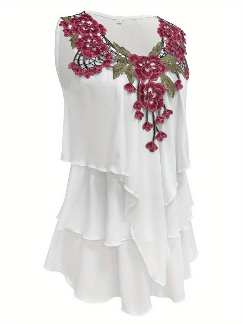 Verunka | Sleeveless V Neck Floral Ruffle Blouse
