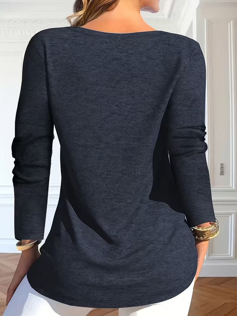 Keziana | Top V-Neck Crisscross Long Sleeve Button