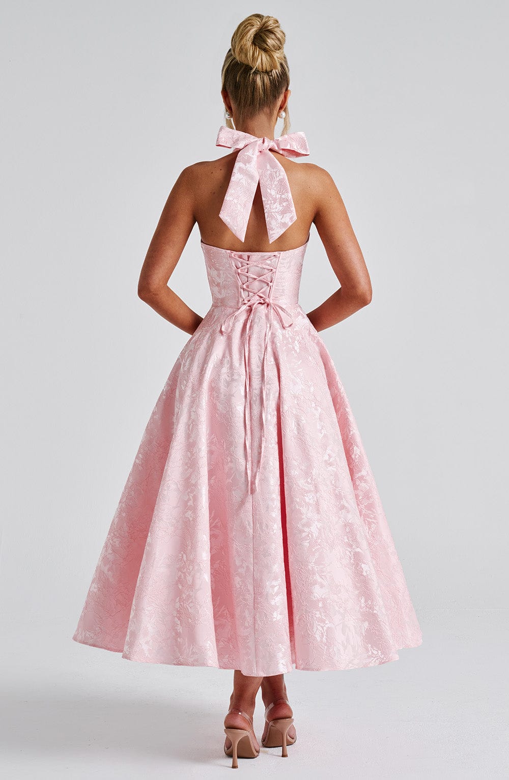 Myra | Halter Neck Jacquard Midi Dress