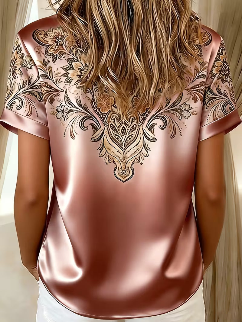 Zirmela | Floral Print Short Sleeve Button Up Top