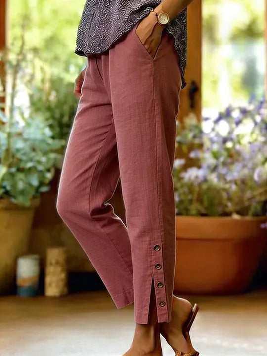 Kileza | Button Hem Loose Fit Ankle Trousers