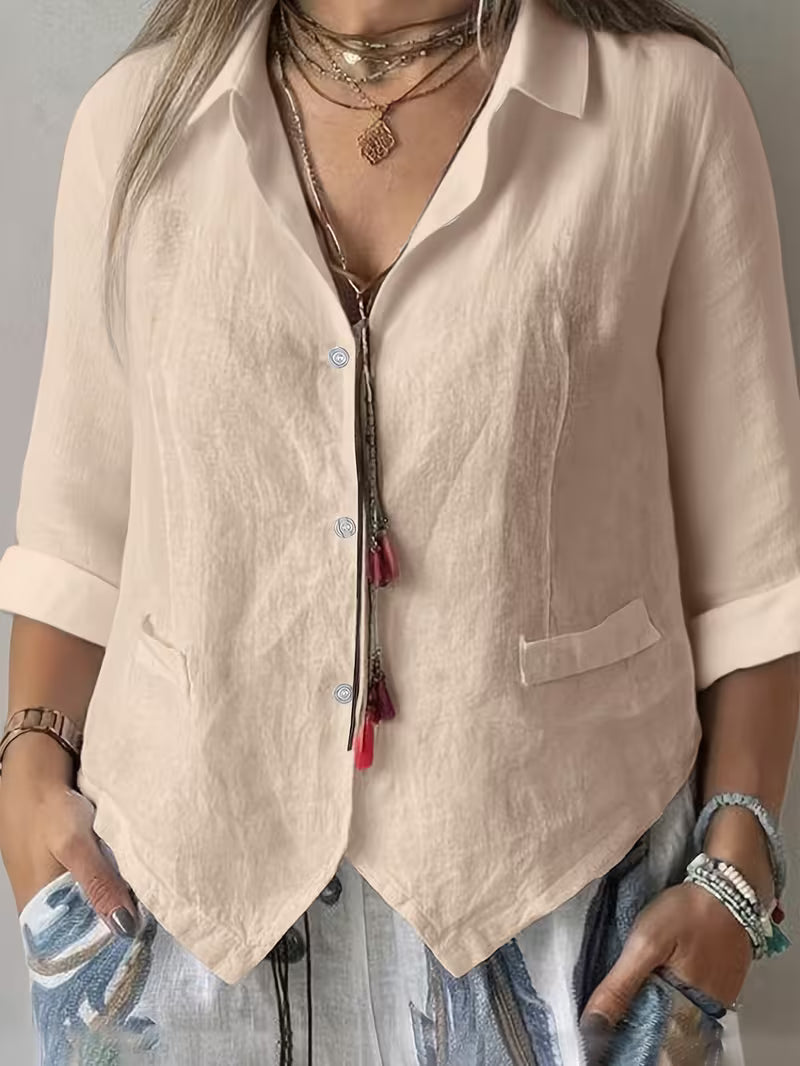 Isolde | Open Collar Short Sleeve Button Shirt