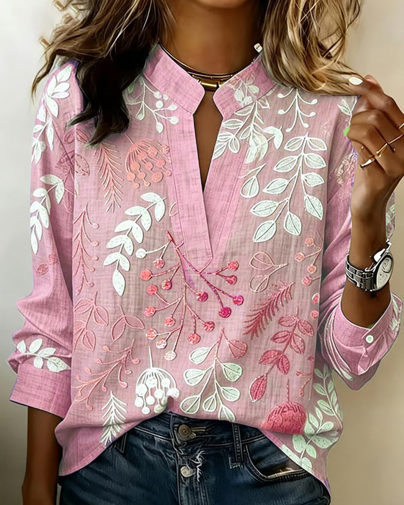 Adanna | Blouse With Split Neck Botanical Print