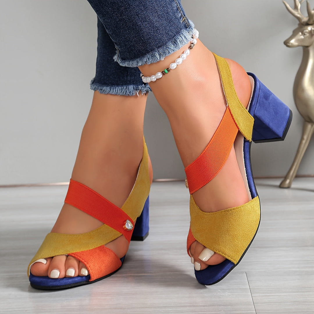 Josien | Colorblock Open Toe Block Heel Sandals