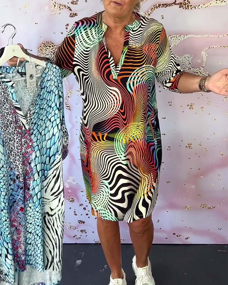 Diane | Abstract Print V Neck Shift Dress