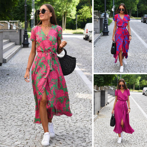 Theresita | Floral Print Short Sleeve Midi Dress