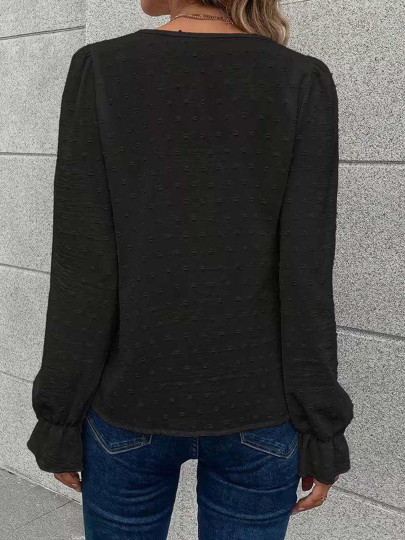 Rejina | Blouse with Lace-Trim V-Neck and Buttons