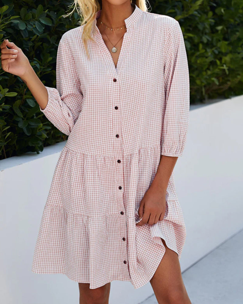 Josie | Gingham Button Front Tiered Dress