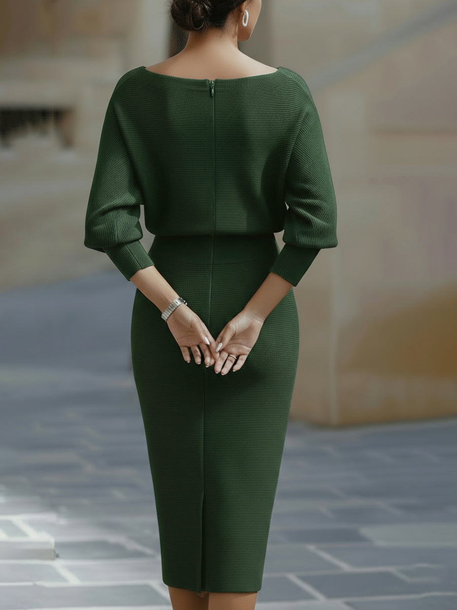 Amyy | Knit Midi Dress With Dolman Sleeves