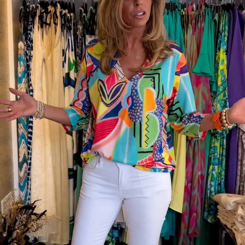 Marlain | Abstract Print V-Neck Blouse