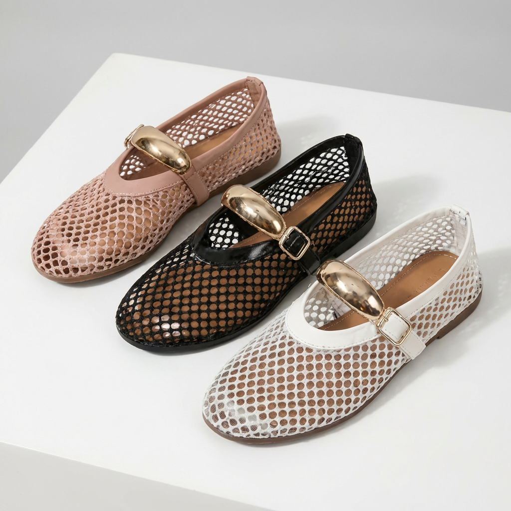 Anahi | Mesh Mary Jane Flats With Buckle Strap