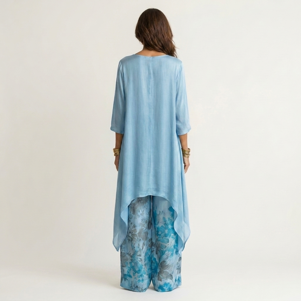 Ainan - Two Piece Asymmetric Tunic Wide Leg Set