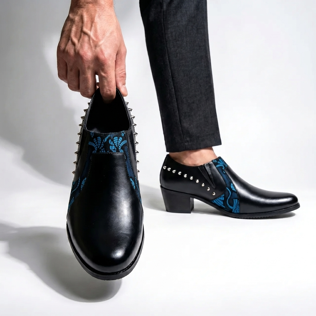Vanderson | Pointed Toe Studded Block Heel Shoes