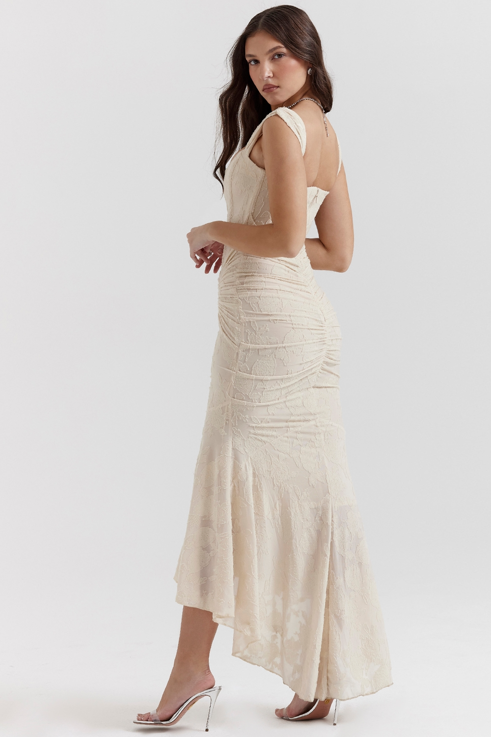 Traudel | Floral Jacquard Square Neck Midi Dress