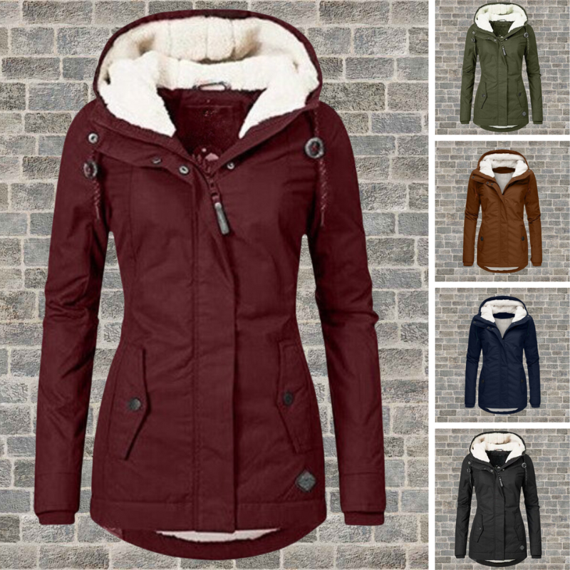 Estefana | Hooded Long Sleeve Fleece-Lined Parka Coat