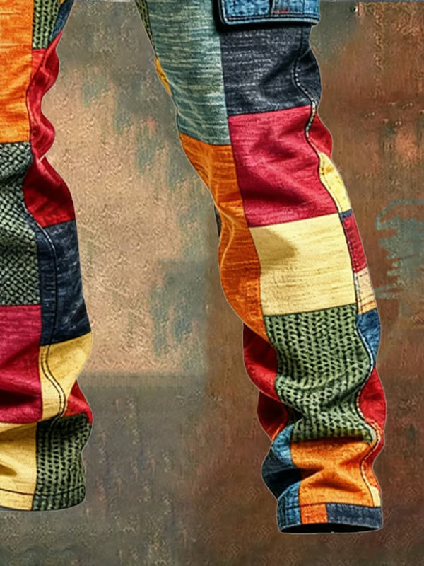 Greg | Cargo Patchwork Multi-Color Straight Pants