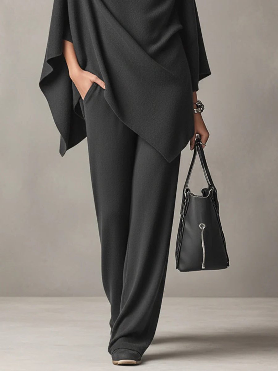 Ithalia | Draped Two-Piece Set with Waterfall Neckline