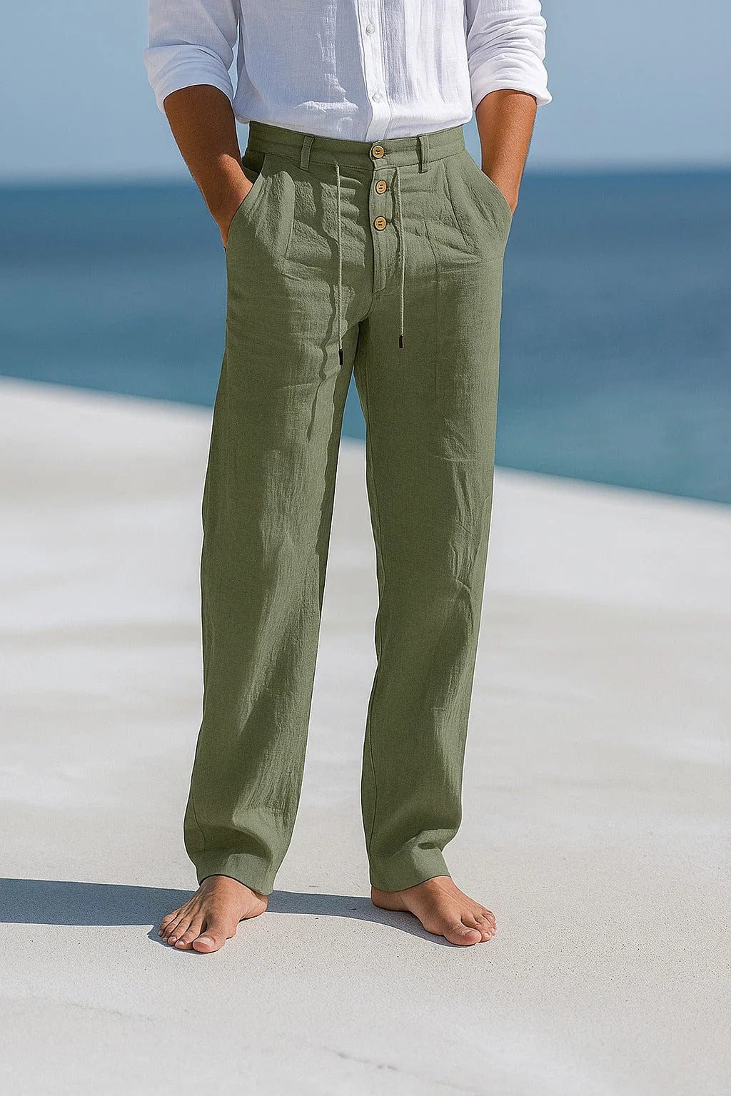 Jevaun | Linen Drawstring Straight Leg Trousers