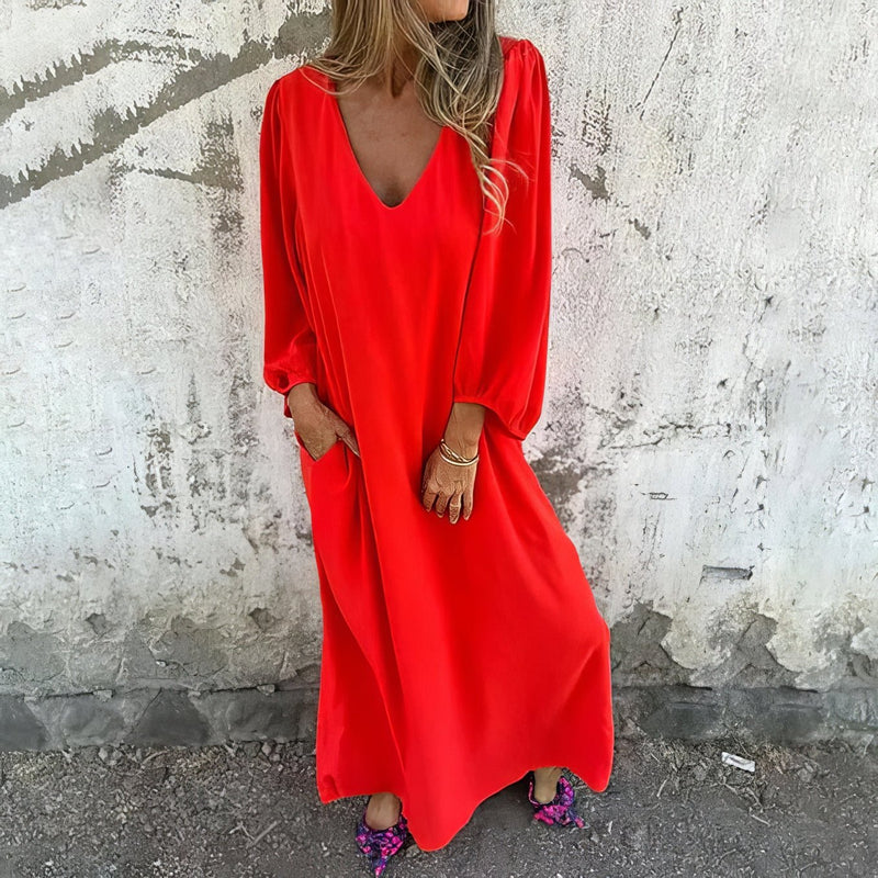 Loosia | Maxi Dress V Neck Long Sleeve