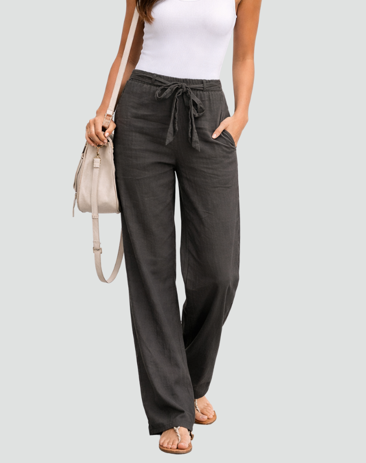 Sylviana | Linen Wide Leg Pants with Drawstring