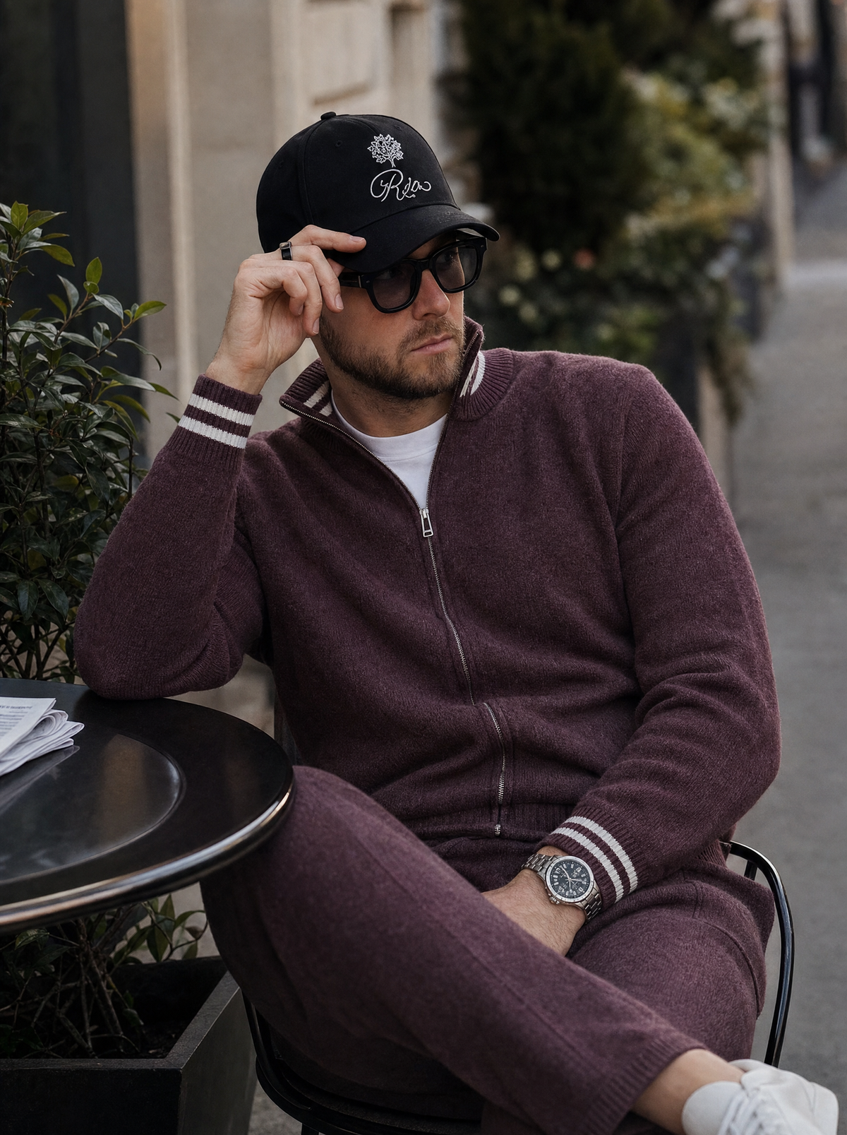 Ludwig | Tracksuit With Plum Knit and Striped Trim