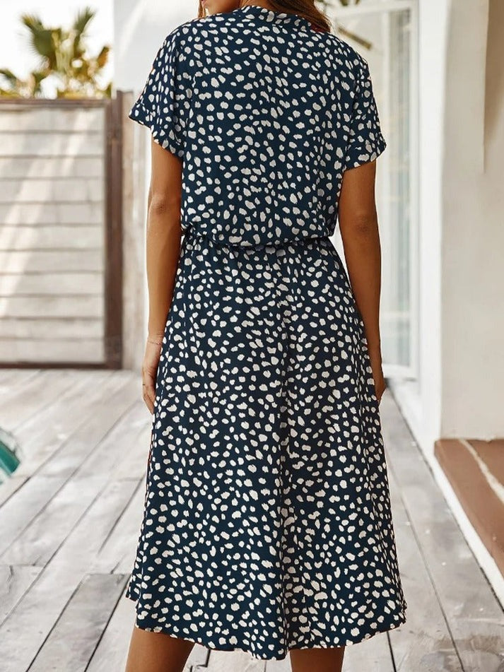 Carine | V Neck Short Sleeve Printed Dress