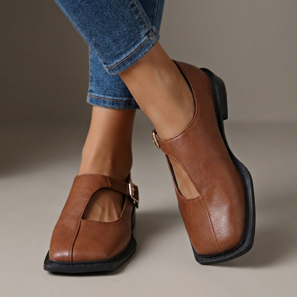 Alva | Vintage Square Toe Buckle Strap Shoes