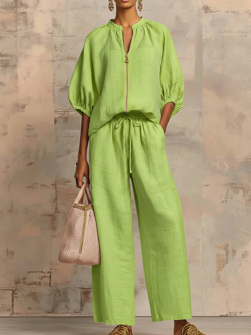 Alysha | Two-Piece Zip Top Wide-Leg Pants Set