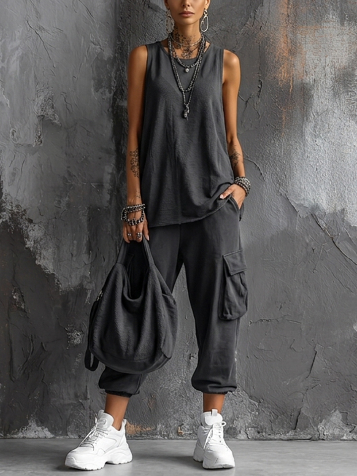 Ashlea | Sleeveless Cargo Jogger Lounge Set