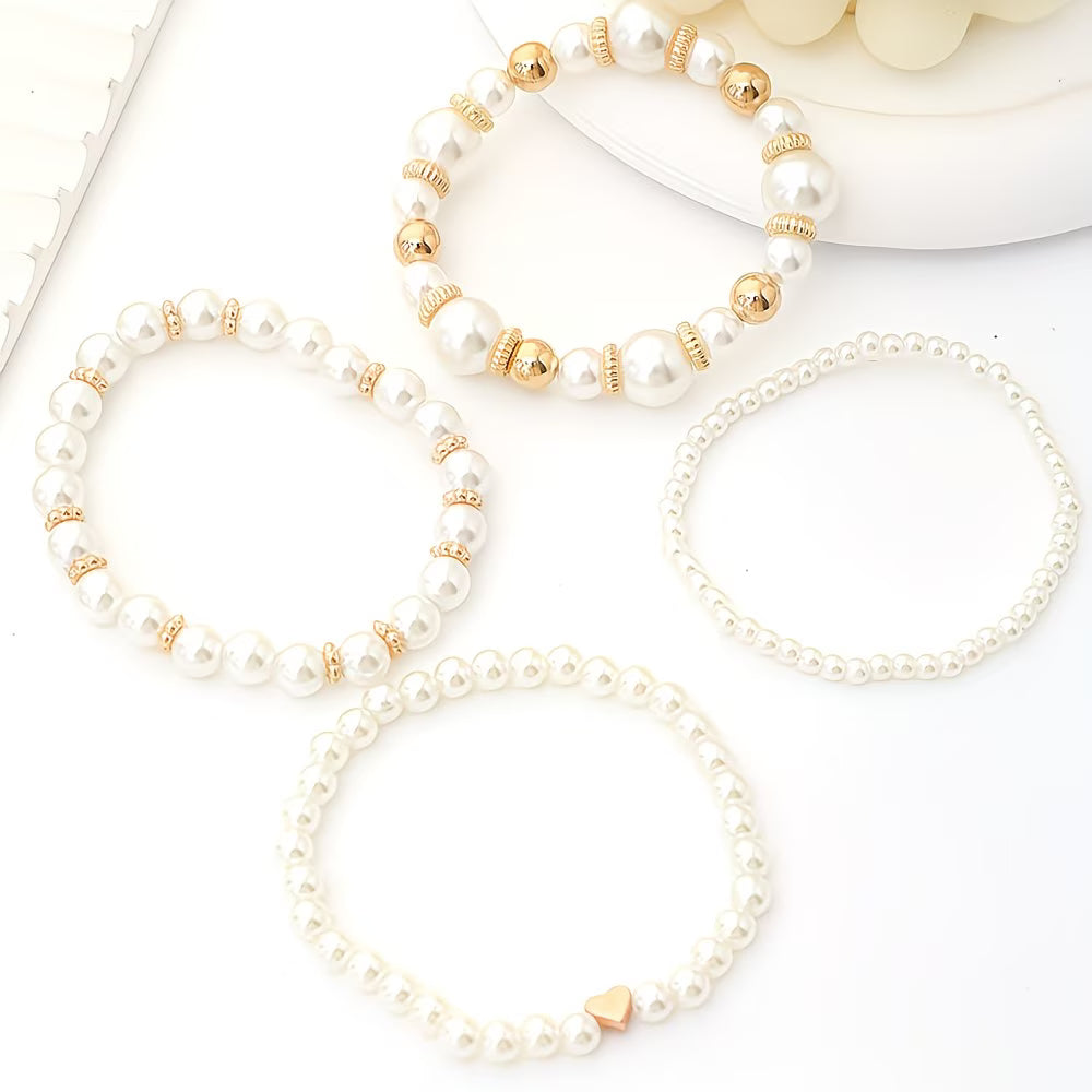 Adelen | Bracelet Set Pearl Beaded Gold Tone