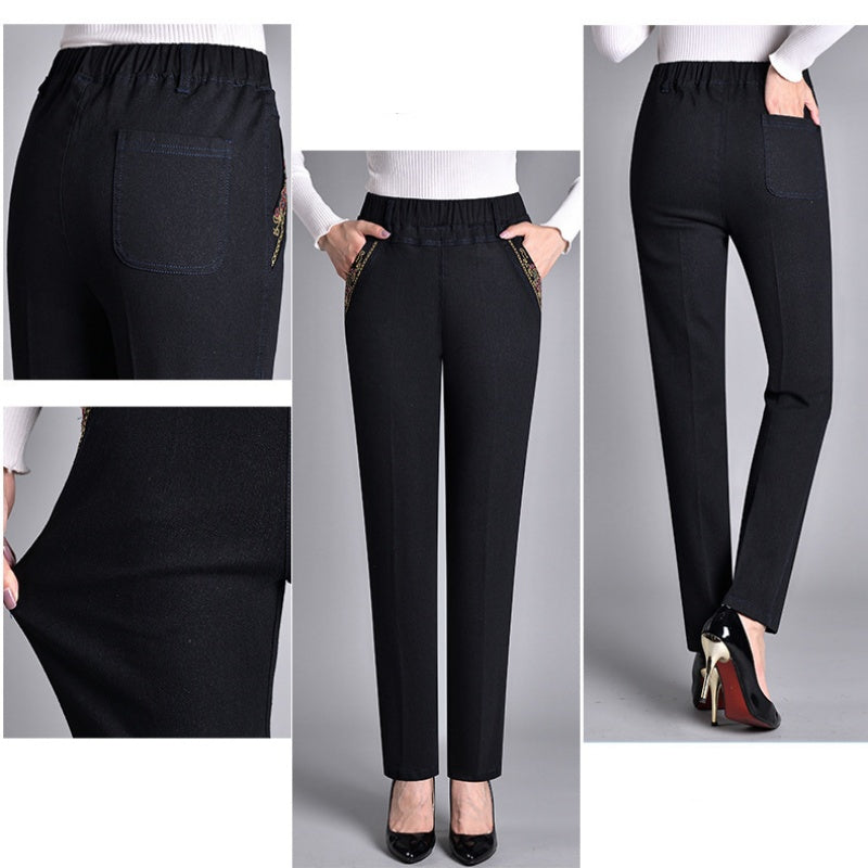Loretie - Straight Leg Jeans With Elastic Waist And Side Pockets