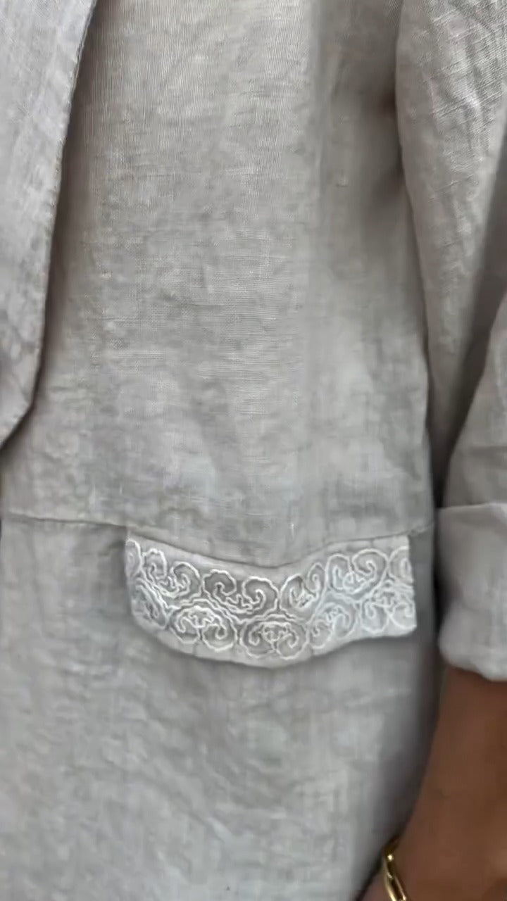Mirana | Open Front Linen Feel Long Sleeve Blouse