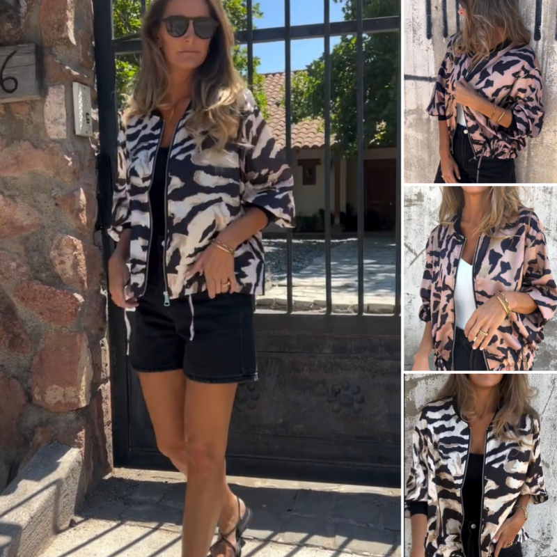 Leezi | Abstract Print Zip Front Jacket