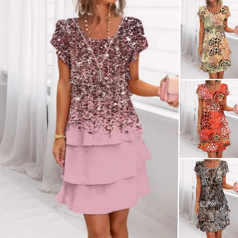 Jonna | Printed Tiered Flutter Sleeve Dress
