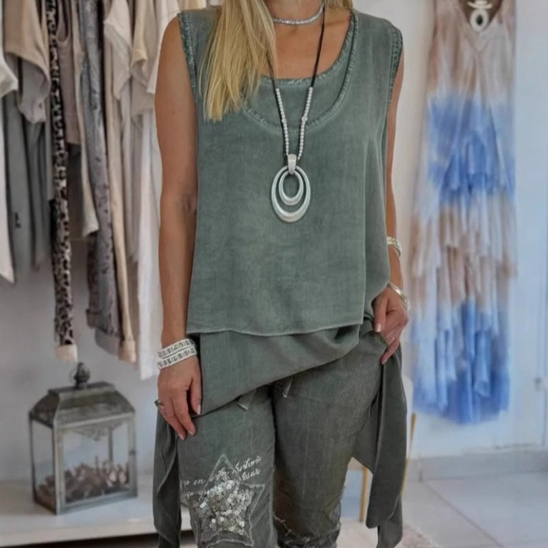 Sousana | Sleeveless Layered Top Floral Pant Set