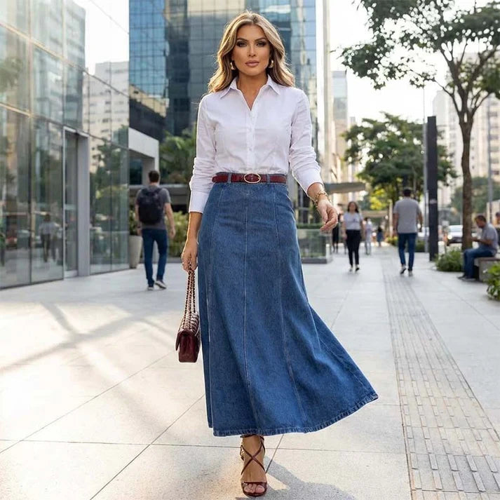 Bimansa | Denim A Line Midi Skirt