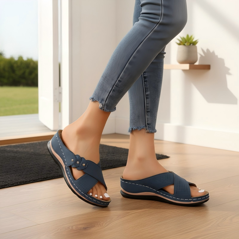 Shawen - Open Toe Cross Strap Wedge Sandals