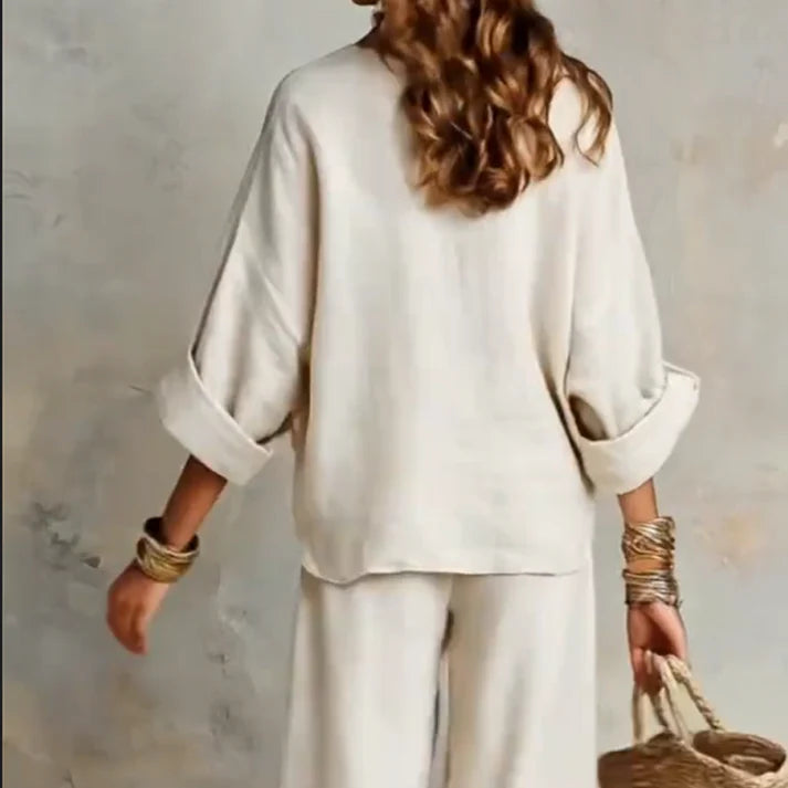 Ilaina - V Neck Wide Leg Trouser Set