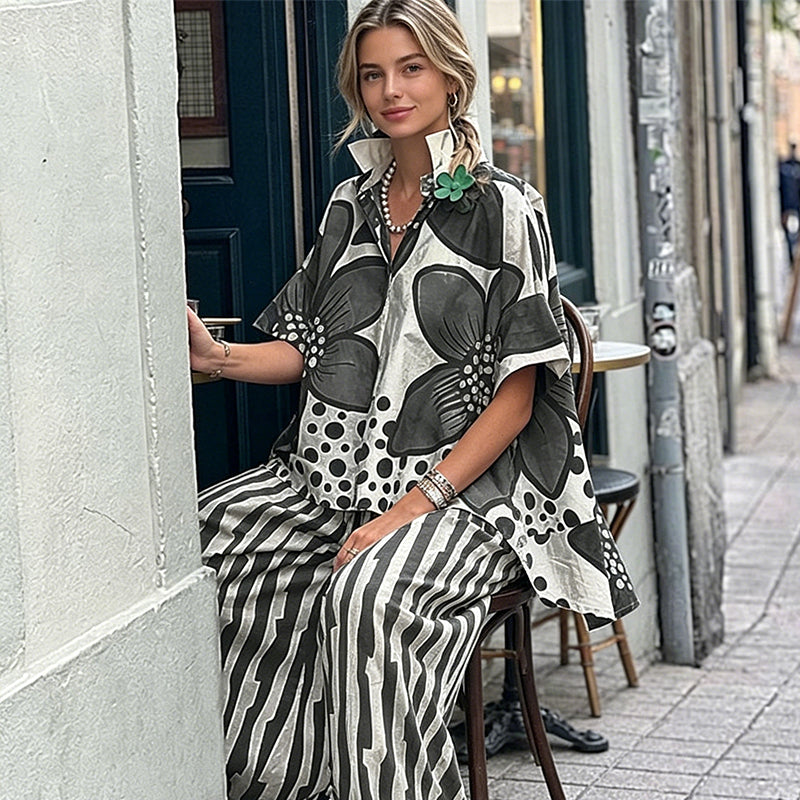 Rozarin | Short Sleeve Floral Print Two-Piece Set