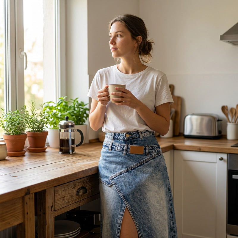 Iliza | Denim Maxi Skirt With Asymmetric Slit