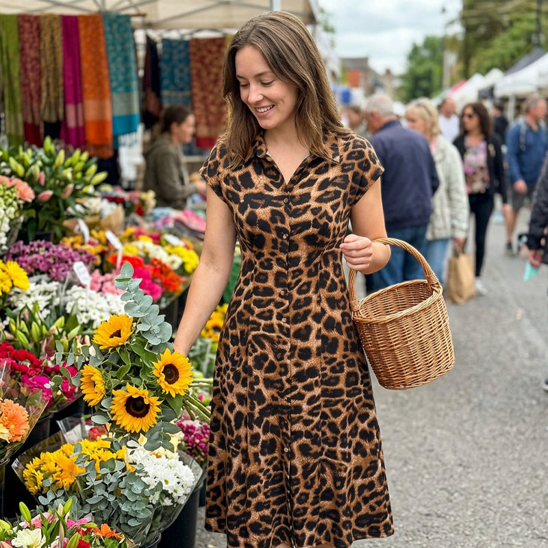 Ameerah | Animal Print Button Front Midi Dress