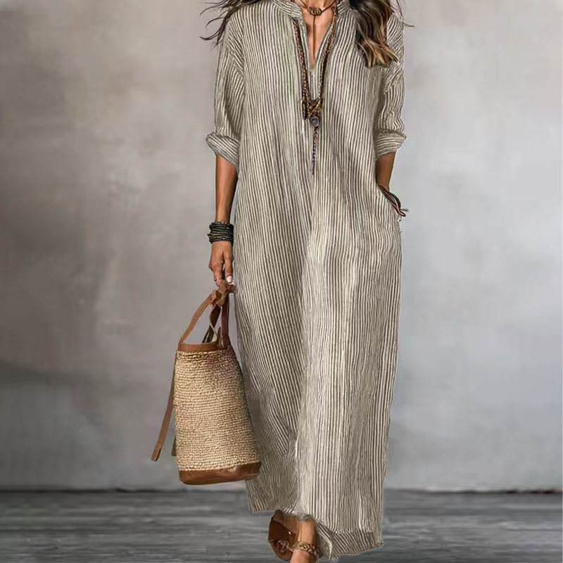 Levina | Striped Maxi Dress With V-neck