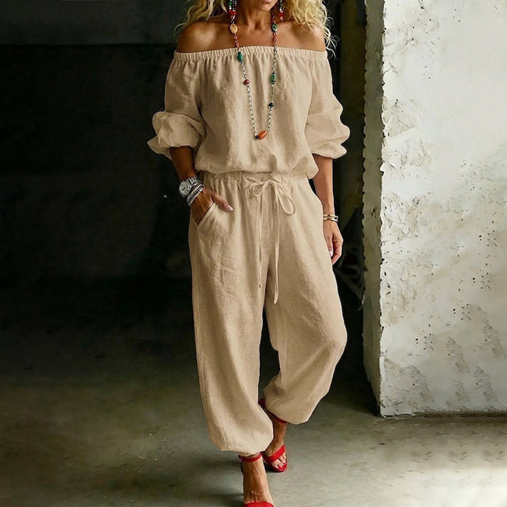 Gunay | Off-Shoulder Drawstring Wide-Leg Jumpsuit