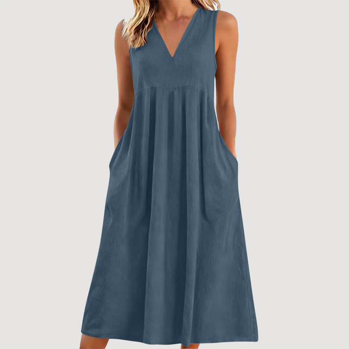 Milanie | Midi Dress Sleeveless V Neck with Pockets