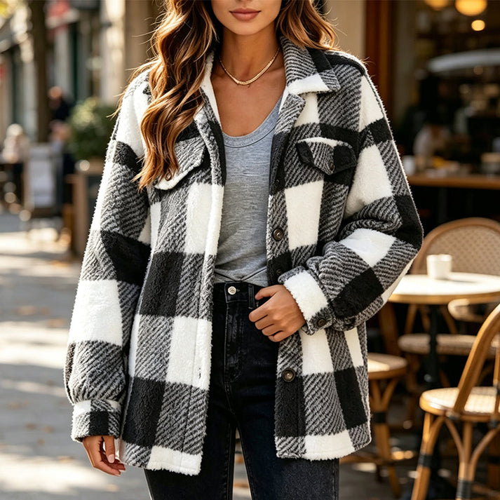 Jovine | Checked Layering Jacket in Grey and Blue