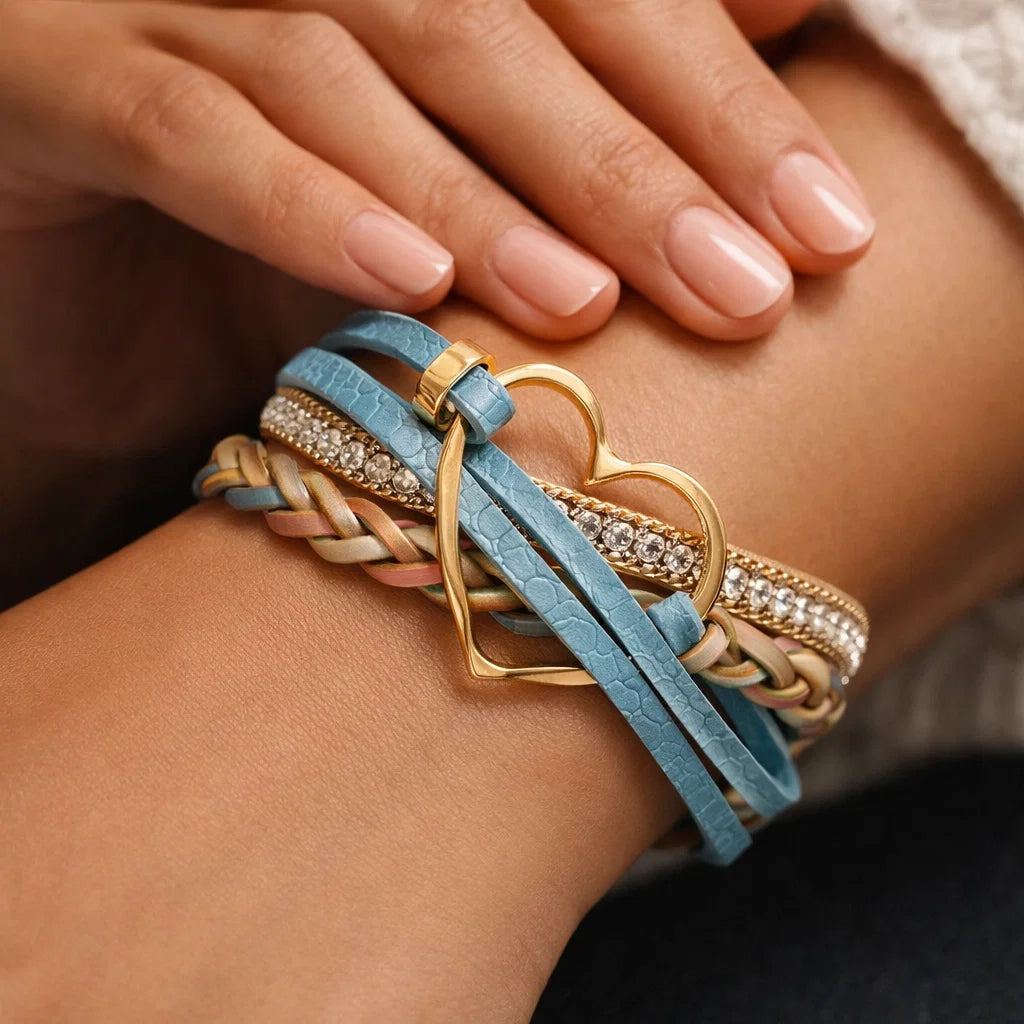 Reyn | Heart Charm Layered Leather Bracelet
